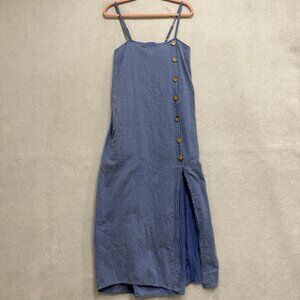 Blanco By Nature Dress Womens XL Blue Button Front Maxi Sundress Side Slit